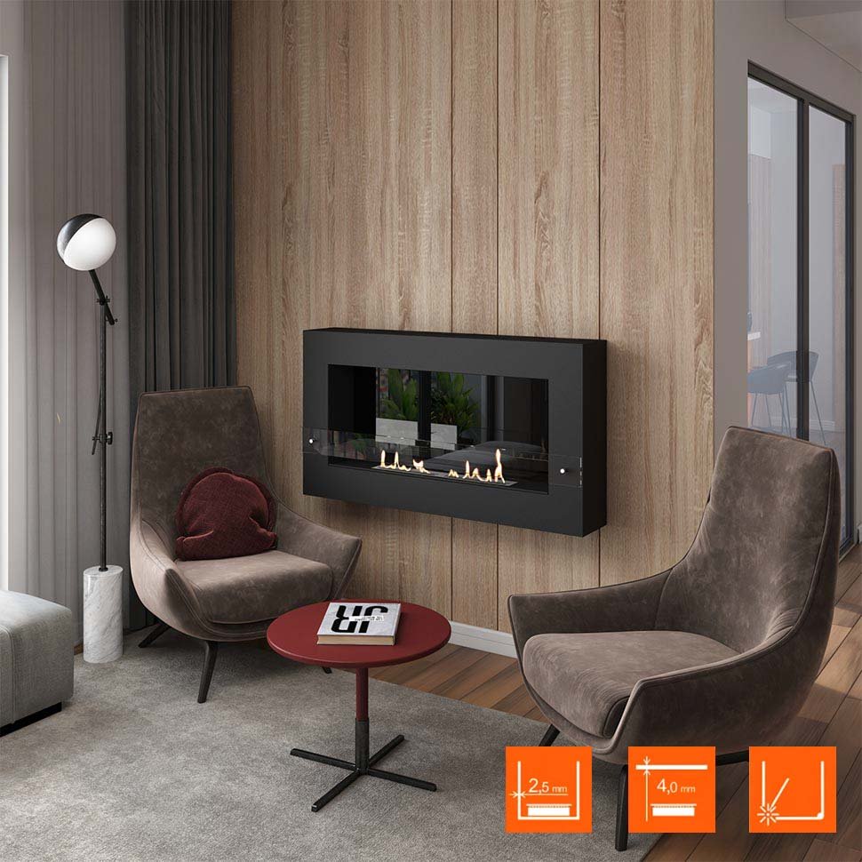 Биокамин SteelHeat WALL GRAND 1200 LITE черный, стекло, стемалит по цене 53 340 руб.