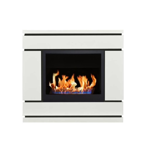 Биокамин в портале "Русский огонь" Вега с декоративным стеклом (стемалитом)