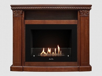 Каминный портал МДФ "Людовик 1300" с биокамином Lux Fire "Фаер Бокс 2 - 30" (темный орех)