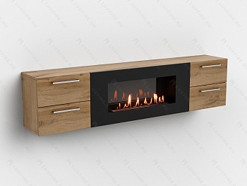 Тумба ТВ Lux Fire "Нева" настенная 1700 матовая, дуб вотан с биокамином 900
