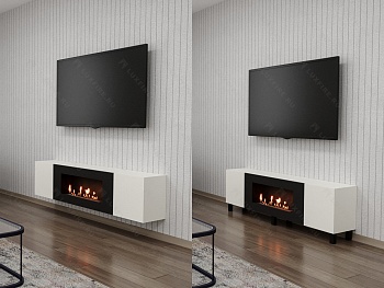 Тумба универсальная Lux Fire "Байкал Н" 1600, ножки, белый, с биокамином 900