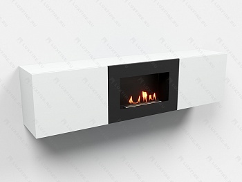 Тумба ТВ Lux Fire "Каспий" настенная 1600 матовая, белая с биокамином 600