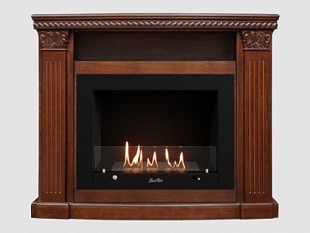 Каминный портал МДФ "Людовик 1300" с биокамином Lux Fire "Фаер Бокс 3- 33" (темный орех)