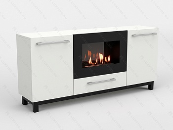 Тумба ТВ Lux Fire "Амур" напольная 1400 матовая, белая с биокамином 600