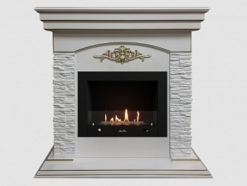 Каминный портал МДФ "Лондон 1060" с биокамином Lux Fire "Фаер Бокс 4-25.5" (белый)
