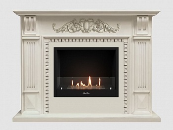 Каминный портал МДФ "Белфаст Люкс 1550" с биокамином Lux Fire "Фаер Бокс 1-30" (белый)
