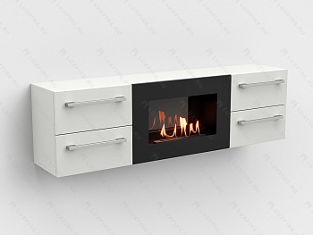 Тумба ТВ Lux Fire "Нева" настенная 1400 матовая, белая, с биокамином 600