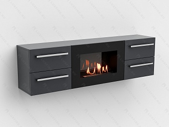 Тумба ТВ Lux Fire "Нева" настенная 1400 матовая, графит,с биокамином 600