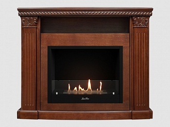 Каминный портал МДФ "Людовик 1300" с биокамином Lux Fire "Фаер Бокс 1 - 30" (темный орех)